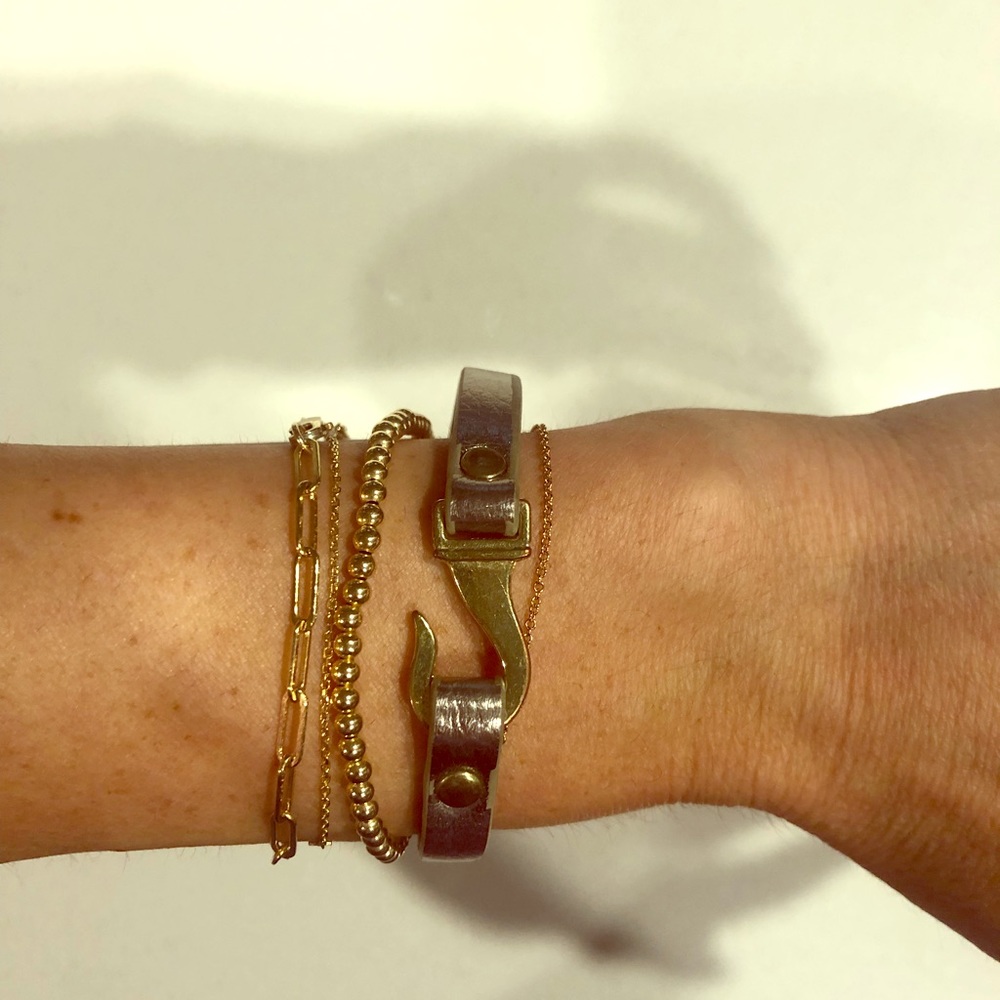Silver Leather With Gold Hook Bracelet